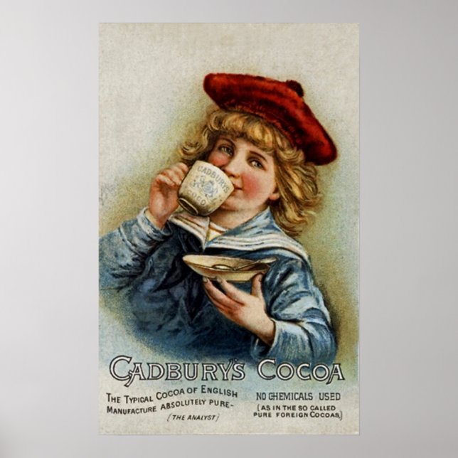 Cadbury’s ~ Cocoa Drinking Chocolate ~ UK 1890 Poster (Front)