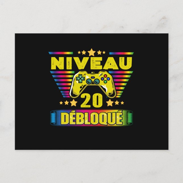 Cadeau 20 ans Anniversaire Gamer Niveau 20 Postcard (Front)