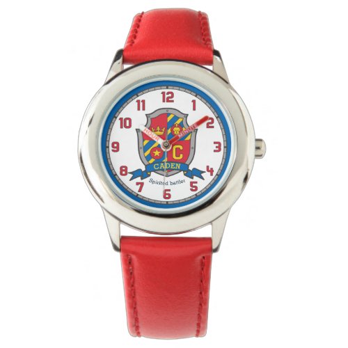 Caden boys name meaning crest red blue yellow lion watch