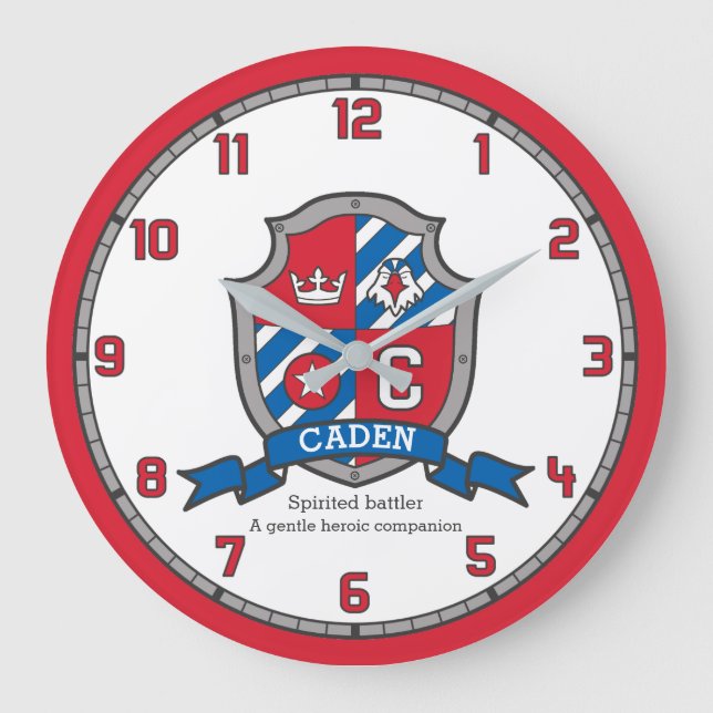 Caden name meaning heraldry shield letter C bird Large Clock (Front)