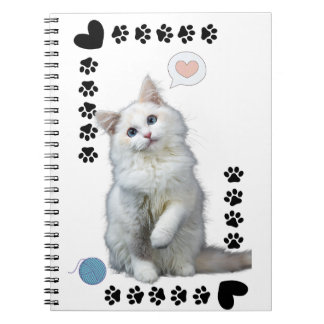 Caderno Espiral com Foto Gatinho Branco Notebook