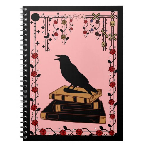 Caderno Espiral de corvo com livros Notebook