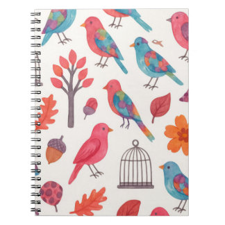 Caderno Espiral  Pássaros e Flores DESING Notebook