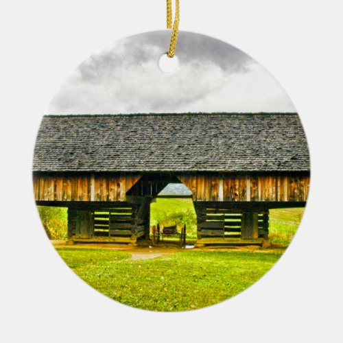 Cades Cove Cantilever Barn at the Tipton Place Ceramic Ornament