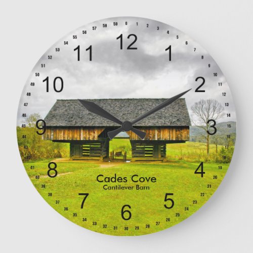 Cades Cove Cantilever Barn at Tipton Place Smokies Large Clock