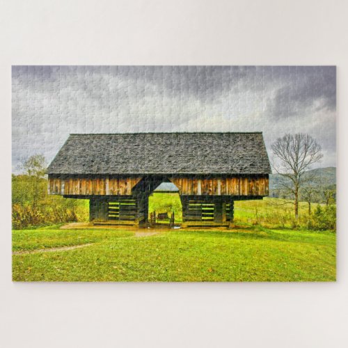 Cades Cove Cantilever Barn Travel Photography Jigsaw Puzzle