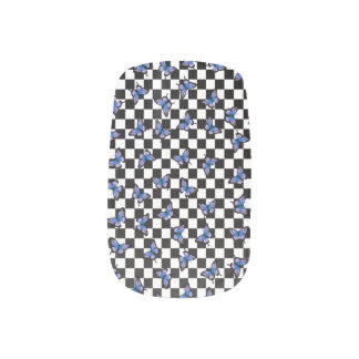 Cadet Blue Butterflies Checkered Nail Art Decals