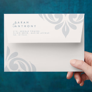 Cadet Grey Classic Elegant Wedding Damask Envelope