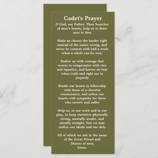 Cadet Prayer Bookmark (Front/Back)