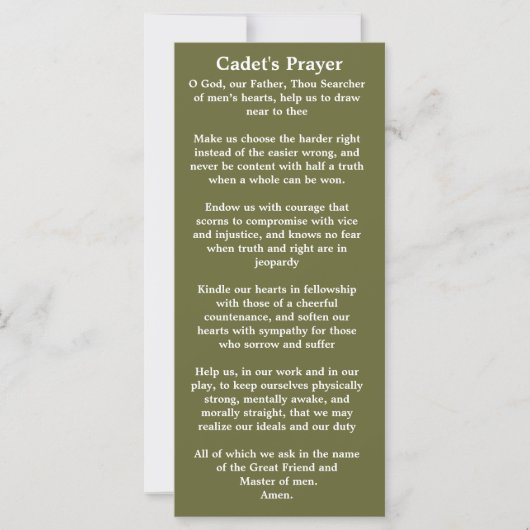 Cadet Prayer Bookmark (Front)
