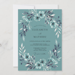 Cadet Slate Leafy Wedding Invitation
