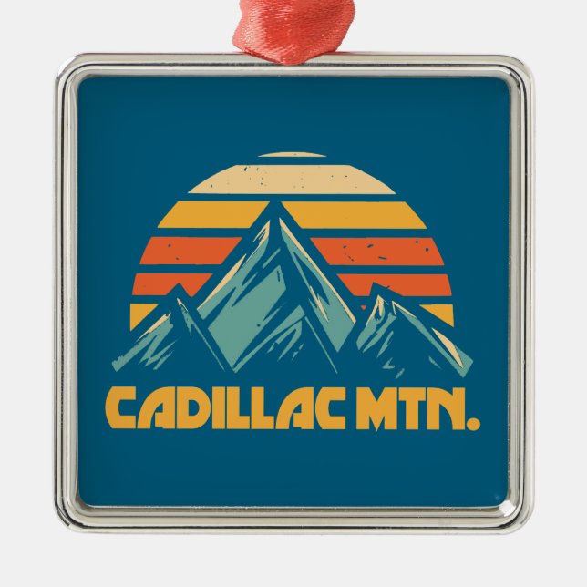 Cadillac Mountain Retro Turquoise Metal Ornament (Front)