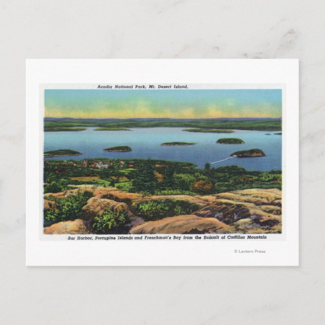 Cadillac Mt Summit View of Bar Harbor Postcard (Front)