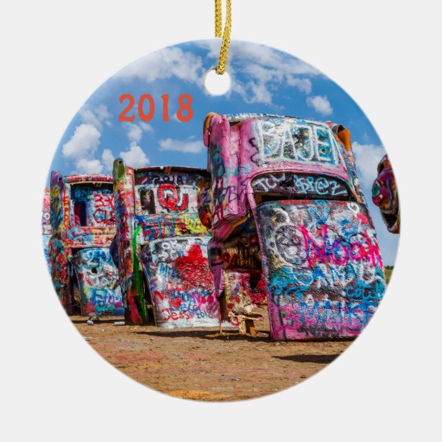 Cadillac Ranch, Texas Ceramic Ornament (Front)