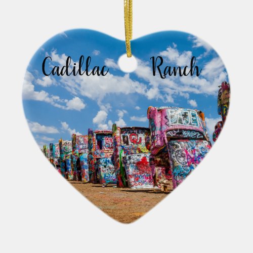 Cadillac Ranch Texas Heart Ceramic Ornament