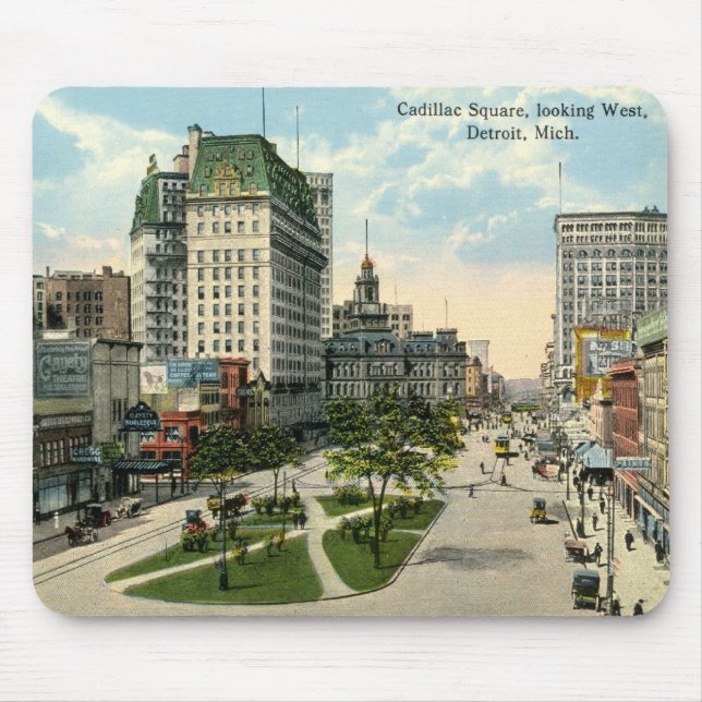 Cadillac Square, Detroit Michigan, 1915 Vintage Mouse Pad (Front)