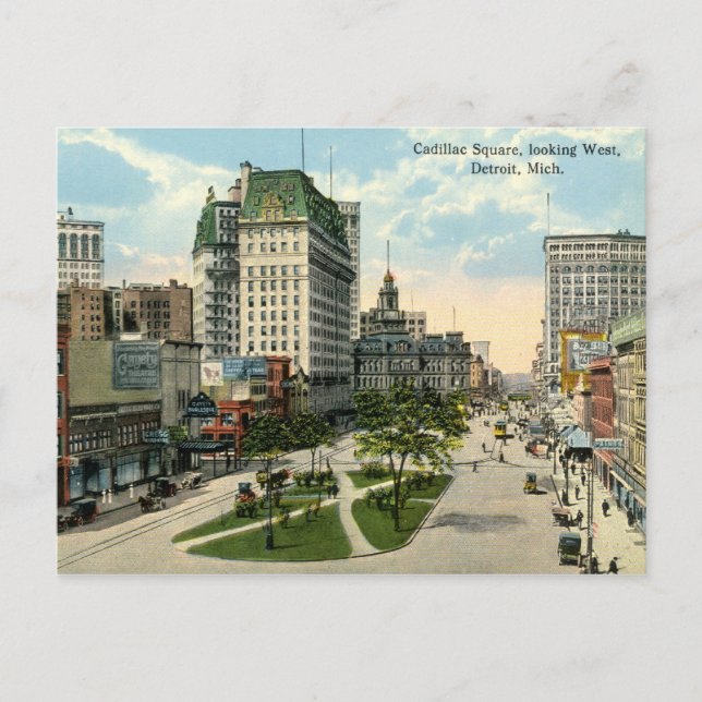 Cadillac Square, Detroit Michigan, 1915 Vintage Postcard (Front)