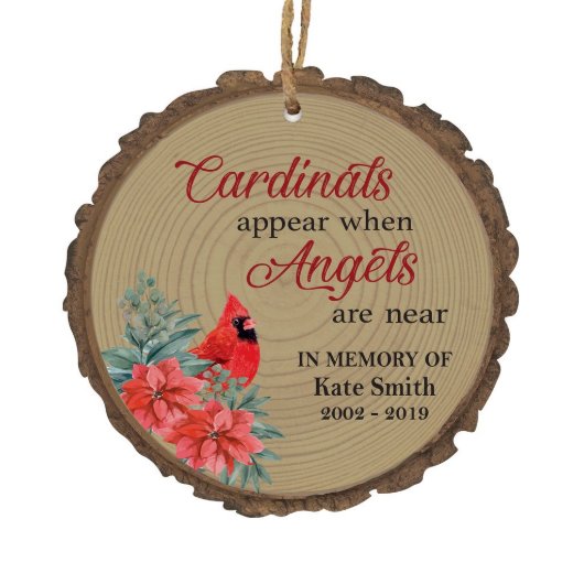 Cadinals Appear Angels Are Near Memorial Ornament (Front)