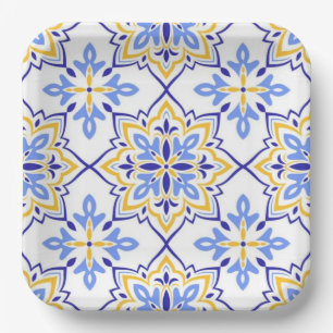 Cadiz Harmony Elegant Sky Blue Gold Mediterranean Paper Plates