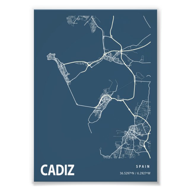 Cadiz - Spain Blueprint City Map Photo Print (Front)