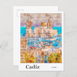Cadiz Spain Travel Watercolor Hand Drawn Postcard