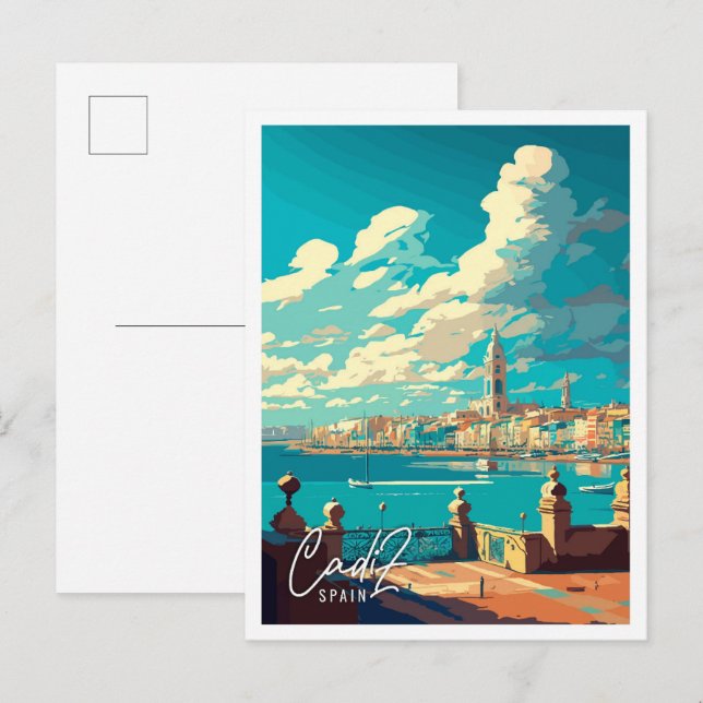 Cadiz Spain vintage travel illustration Postcard (Front/Back)