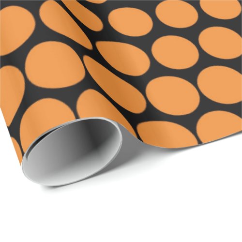 Cadmium Orange Polka Dot Modern Black Wrapping Paper