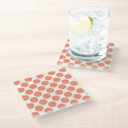 Cadmium Orange Polka Dots Glass Coaster