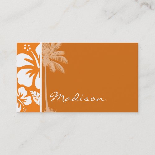 Cadmium Orange Tropical Hibiscus Palm Business Card