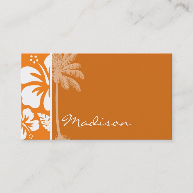Cadmium Orange Tropical Hibiscus; Palm Business Card (Front)