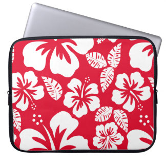 Cadmium Red Tropical Hibiscus Flowers Laptop Sleeve