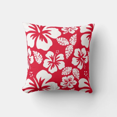 Cadmium Red Tropical Hibiscus Flowers Throw Pillow