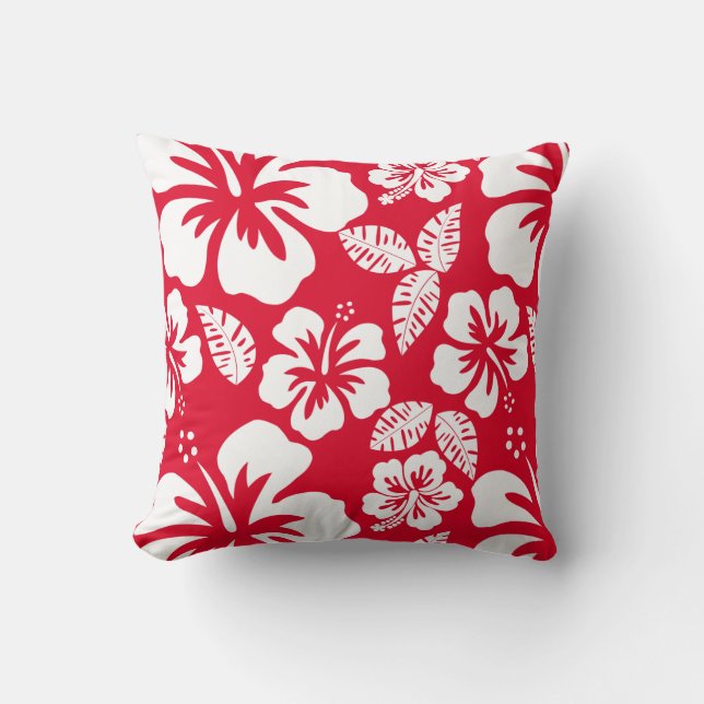 Cadmium Red Tropical Hibiscus Flowers Throw Pillow (Front)