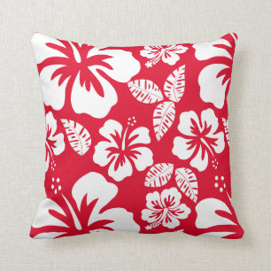 Cadmium Red Tropical Hibiscus Flowers Throw Pillow