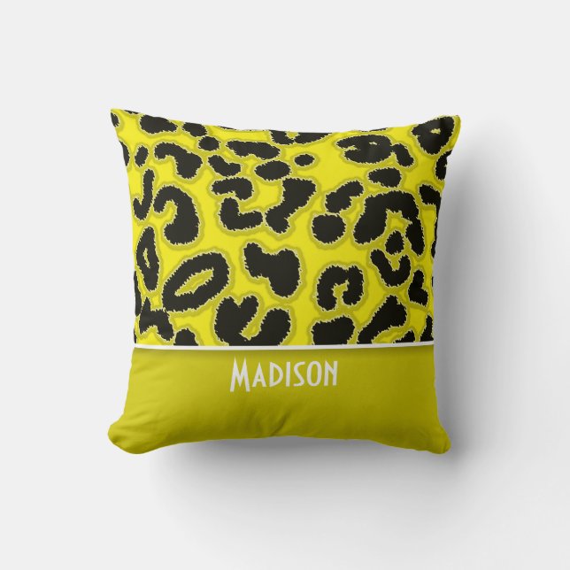 Cadmium Yellow Leopard Animal Print; Personalized Throw Pillow (Front)