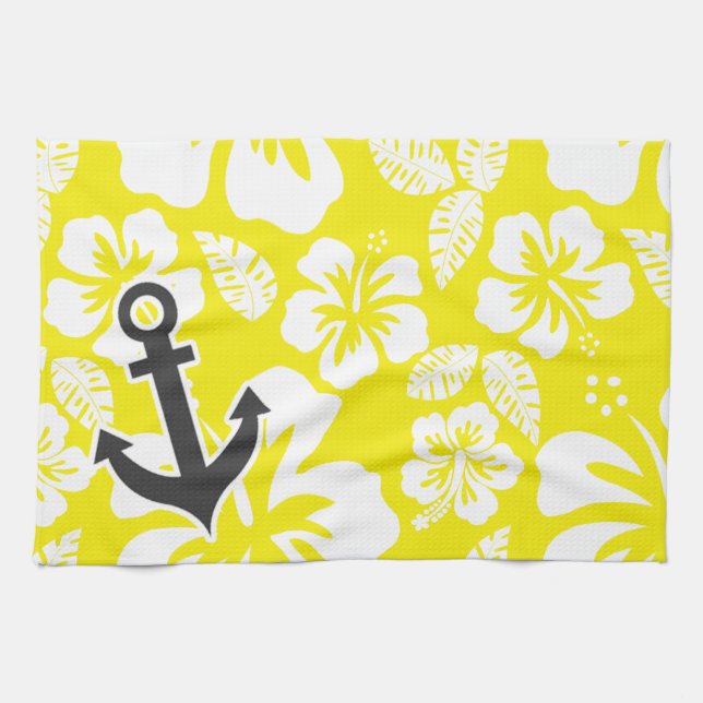 Cadmium Yellow Tropical Hibiscus; Anchor Towel (Horizontal)