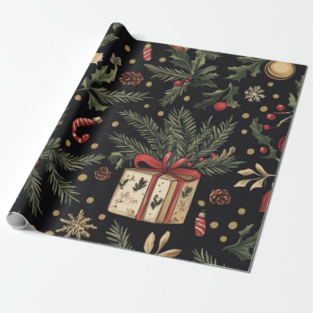 Cadopter Christmas black Wrapping Paper (Unrolled)