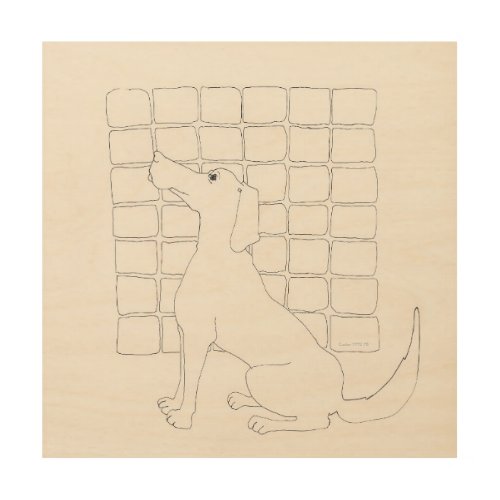 Cador Dog with Squares Original Drawing Wood C Wood Wall Art