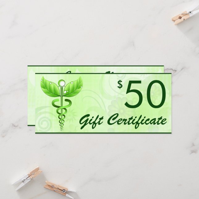 Caduceus Alternative Medicine $50 Gift Voucher (Front/Back In Situ)