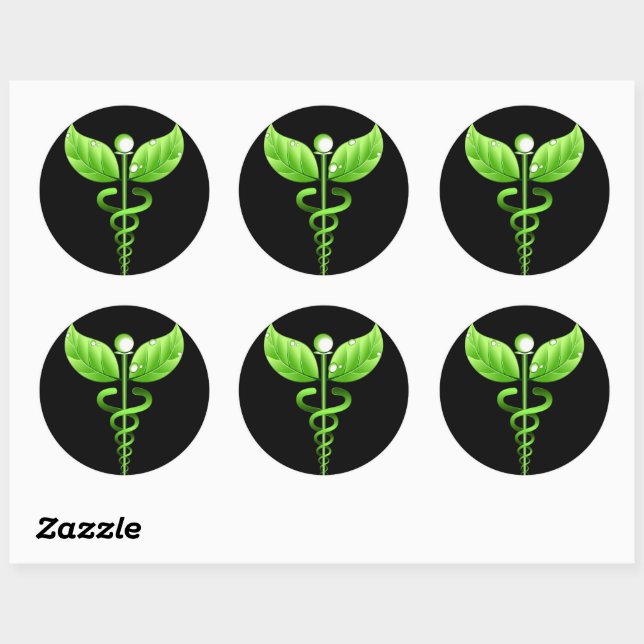 Caduceus: Alternative Medicine Round Stickers (Sheet)