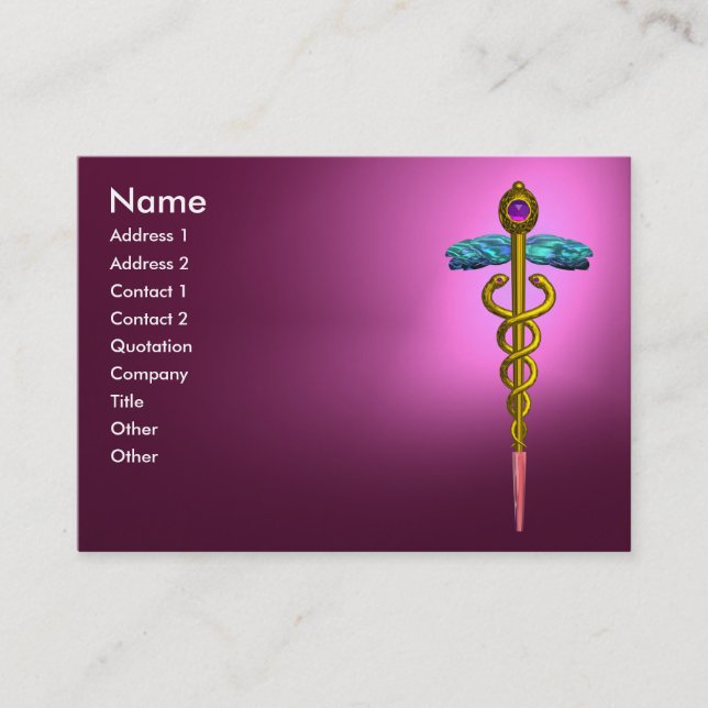 CADUCEUS AMETHYST vibrant gold pink purple violet Business Card (Front)