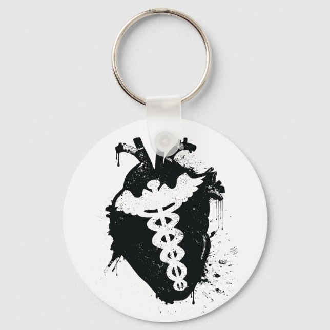 caduceus anatomical heart keychain (Front)