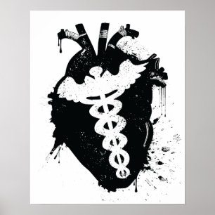caduceus anatomical heart poster