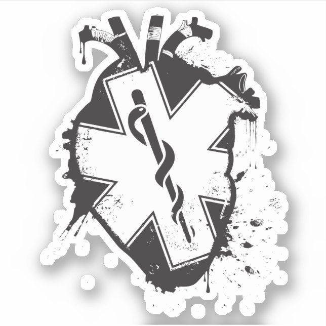 caduceus anatomical heart star of life sticker (Front)
