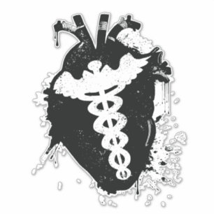 caduceus anatomical heart sticker