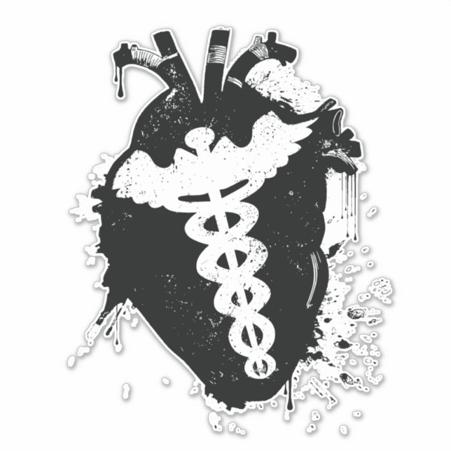 caduceus anatomical heart sticker (Front)