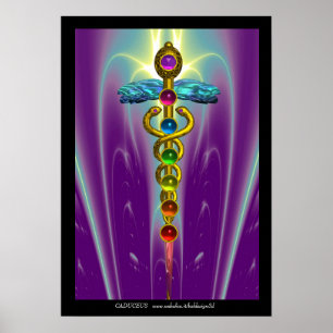 CADUCEUS AND 7 CHAKRAS ,Yoga Alternative Medicine Poster