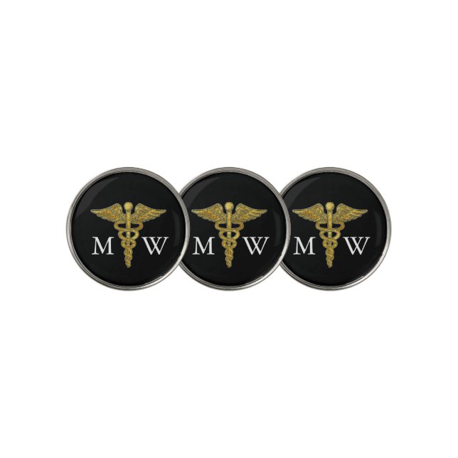 Caduceus and Monogram Initials Golf Ball Marker (3 Up)