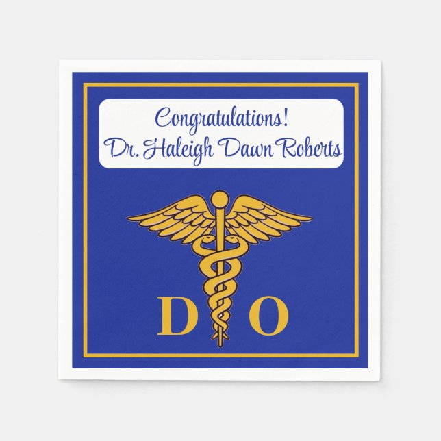 Caduceus Blue & Gold Medical School Graduation Napkins (Front)