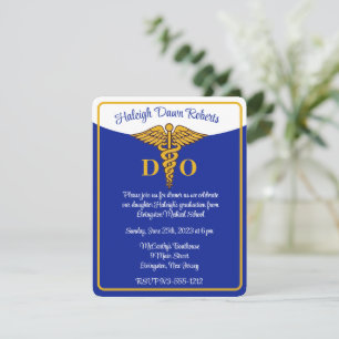 Caduceus Blue/Gold/White Medical School Graduation Invitation